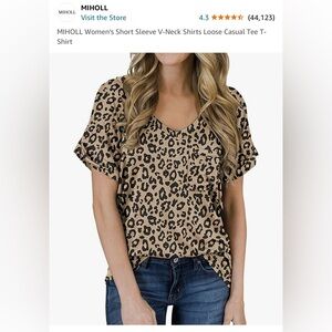 MIHOLL Women’s V Neck Short Sleeve Leopard Print Too with Pocket. Size XXL.